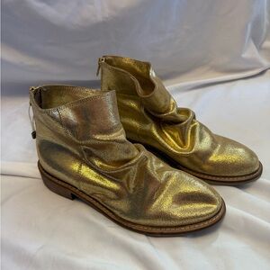 Women's Metallic Gold Slouch Ankle Boots